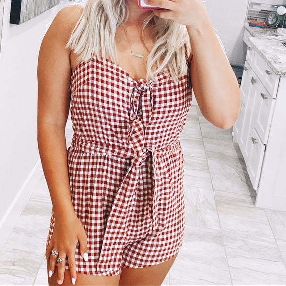 Pants - gingham tie front bow romper